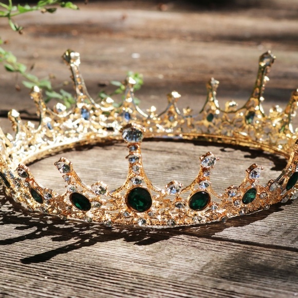 ??HOST PICK!! ?? Imperial Emerald Green Crystal Embellished Gold Crown ??✨ main image 13